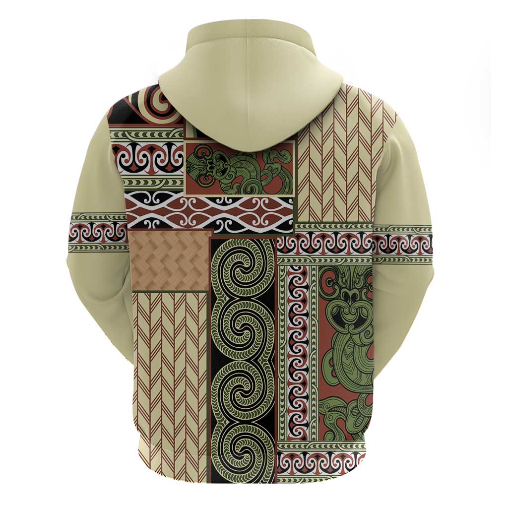 Beige Aotearoa Kowhaiwhai Pattern Hoodie NZ Maori Quilt Style
