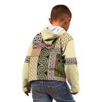 Beige Aotearoa Kowhaiwhai Pattern Kid Hoodie NZ Maori Quilt Style