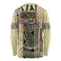 Beige Aotearoa Kowhaiwhai Pattern Long Sleeve Shirt NZ Maori Quilt Style