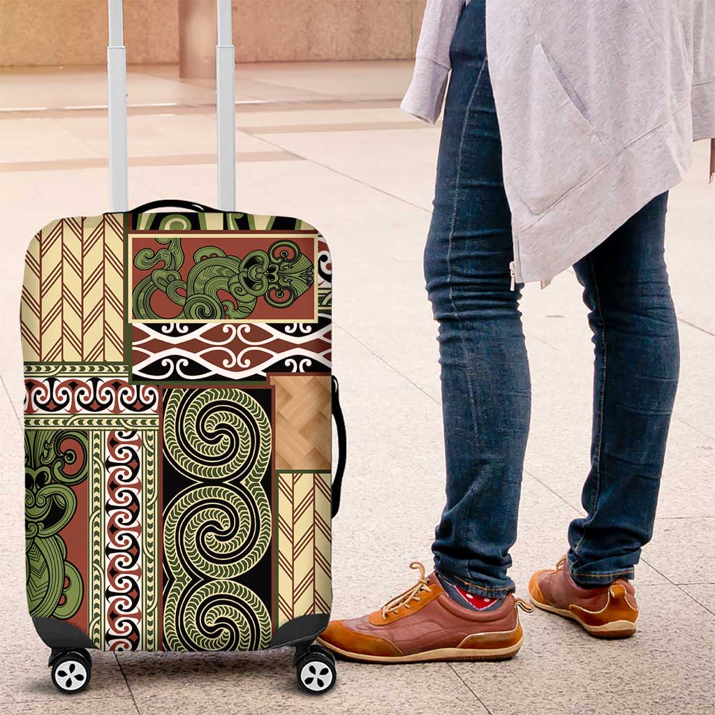 Beige Aotearoa Kowhaiwhai Pattern Luggage Cover NZ Maori Quilt Style