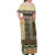 Beige Aotearoa Kowhaiwhai Pattern Off Shoulder Maxi Dress NZ Maori Quilt Style