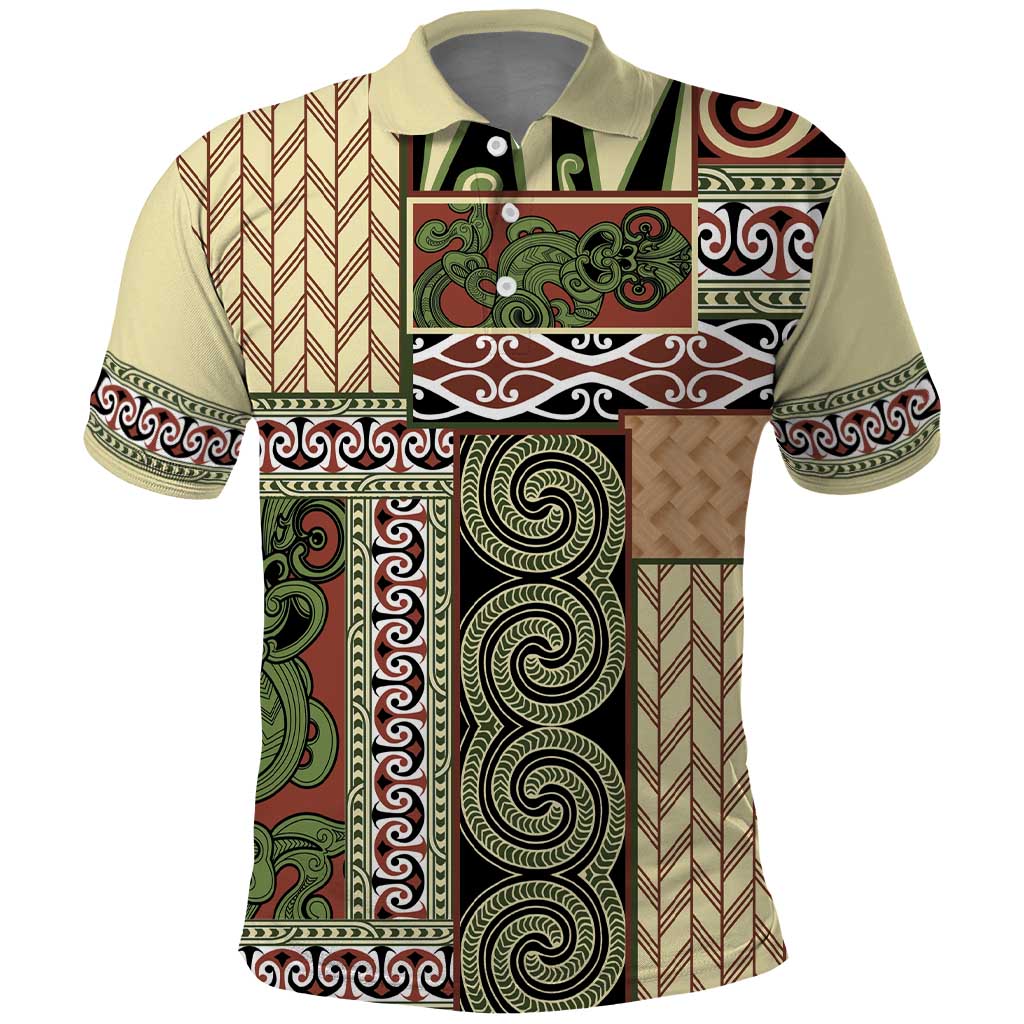 Beige Aotearoa Kowhaiwhai Pattern Polo Shirt NZ Maori Quilt Style LT14 Beige - Polynesian Pride