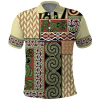 Beige Aotearoa Kowhaiwhai Pattern Polo Shirt NZ Maori Quilt Style LT14 Beige - Polynesian Pride
