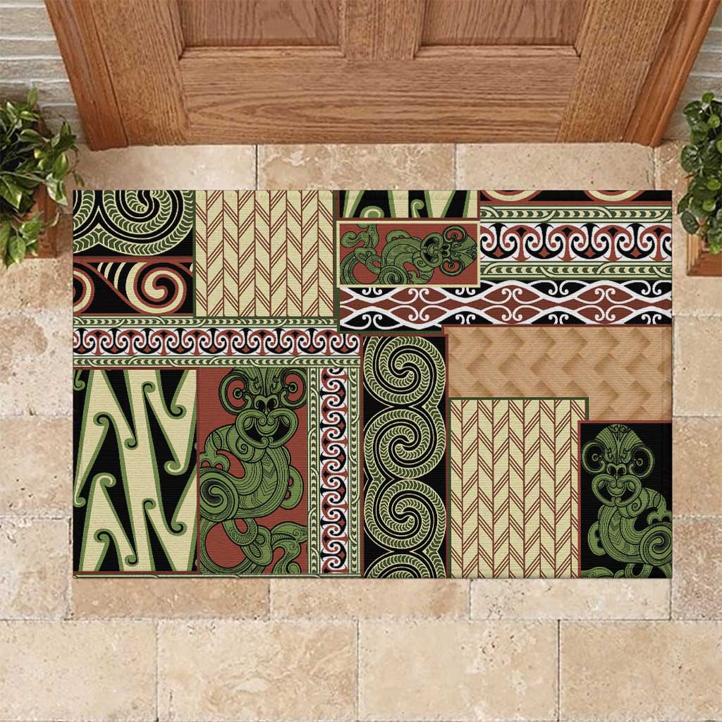 Beige Aotearoa Kowhaiwhai Pattern Rubber Doormat NZ Maori Quilt Style