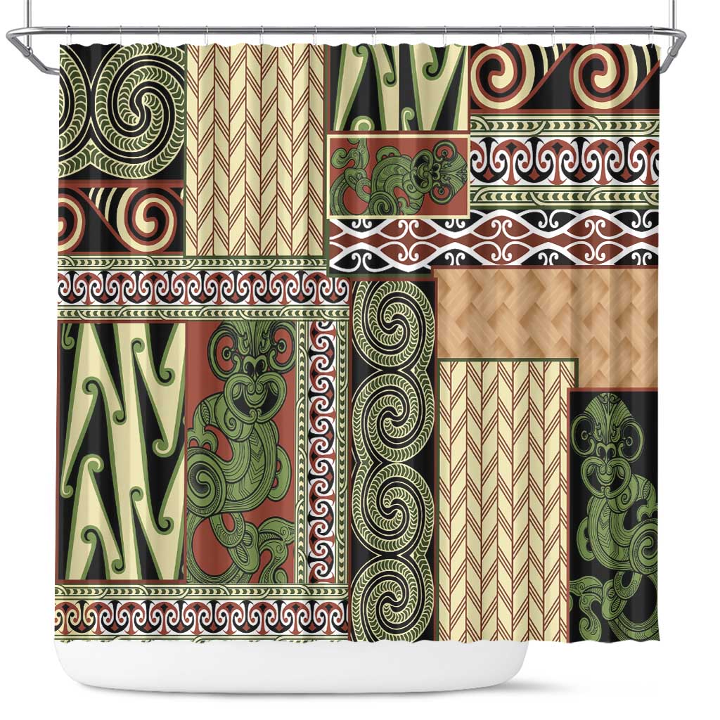 Beige Aotearoa Kowhaiwhai Pattern Shower Curtain NZ Maori Quilt Style