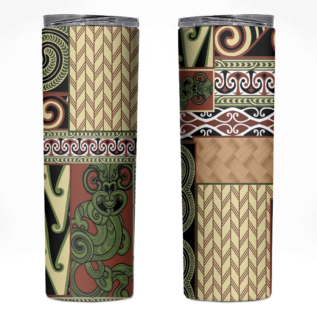 Beige Aotearoa Kowhaiwhai Pattern Skinny Tumbler NZ Maori Quilt Style