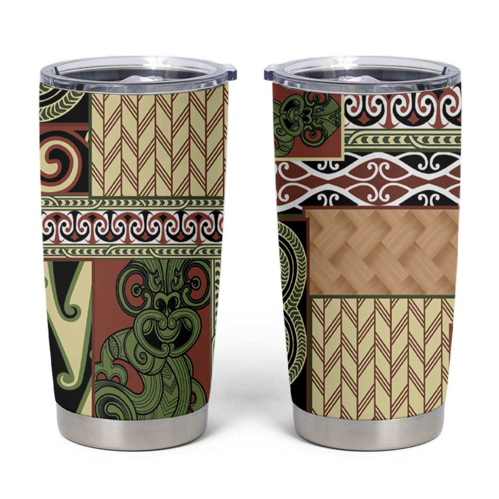 Beige Aotearoa Kowhaiwhai Pattern Tumbler Cup NZ Maori Quilt Style