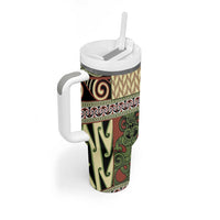 Beige Aotearoa Kowhaiwhai Pattern Tumbler With Handle NZ Maori Quilt Style LT14 - Polynesian Pride
