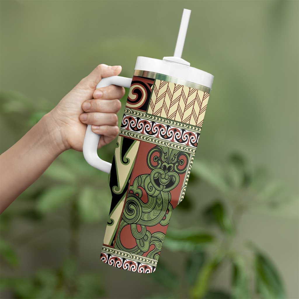 Beige Aotearoa Kowhaiwhai Pattern Tumbler With Handle NZ Maori Quilt Style LT14 - Polynesian Pride