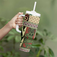 Beige Aotearoa Kowhaiwhai Pattern Tumbler With Handle NZ Maori Quilt Style LT14 - Polynesian Pride