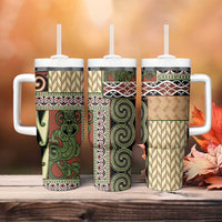 Beige Aotearoa Kowhaiwhai Pattern Tumbler With Handle NZ Maori Quilt Style LT14 - Polynesian Pride