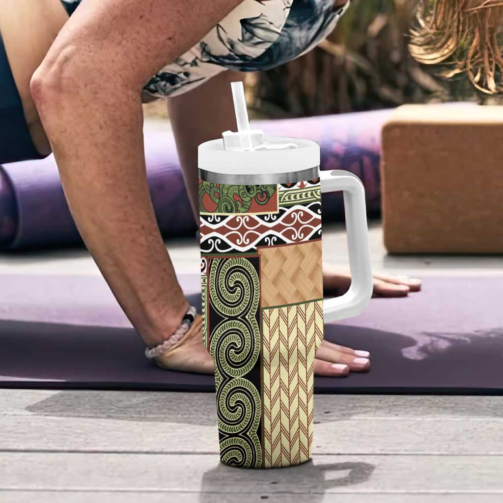 Beige Aotearoa Kowhaiwhai Pattern Tumbler With Handle NZ Maori Quilt Style LT14 - Polynesian Pride