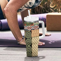 Beige Aotearoa Kowhaiwhai Pattern Tumbler With Handle NZ Maori Quilt Style LT14 - Polynesian Pride