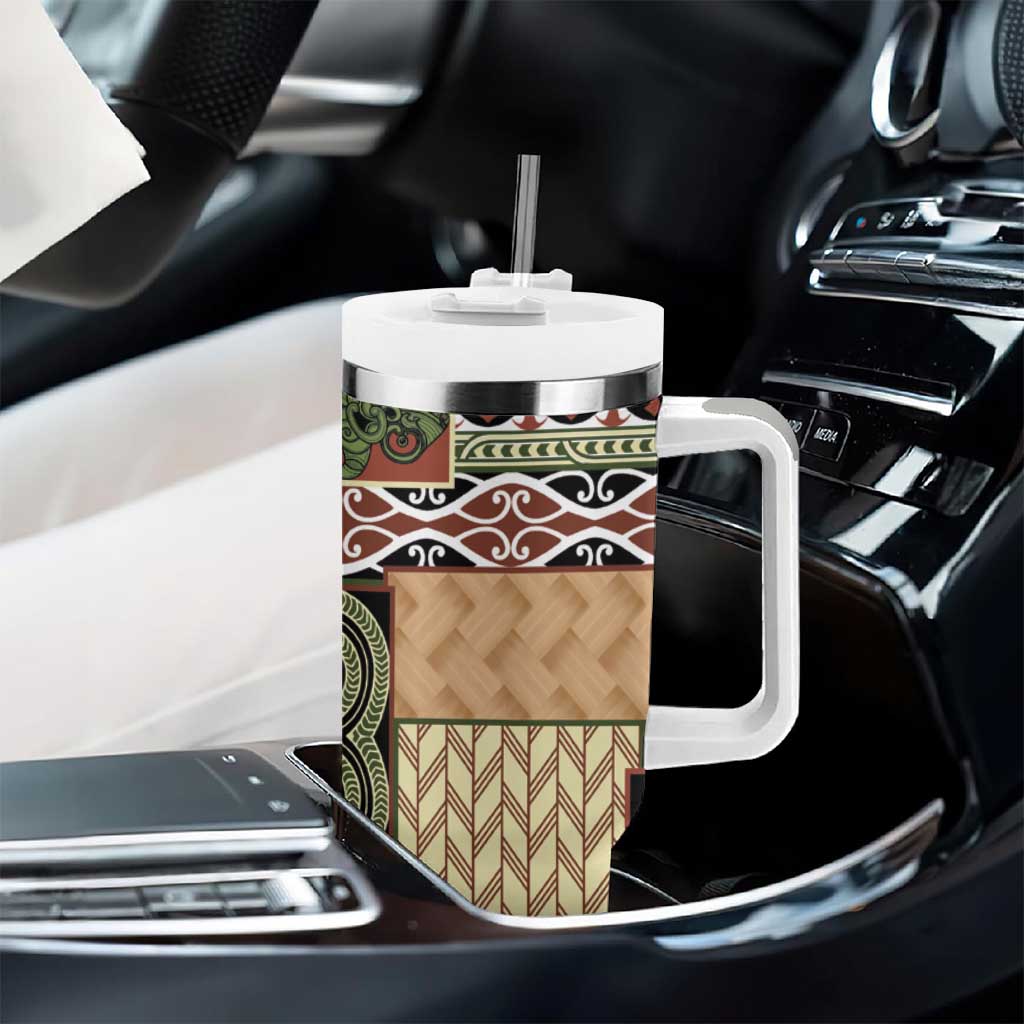 Beige Aotearoa Kowhaiwhai Pattern Tumbler With Handle NZ Maori Quilt Style LT14 - Polynesian Pride
