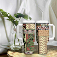 Beige Aotearoa Kowhaiwhai Pattern Tumbler With Handle NZ Maori Quilt Style LT14 - Polynesian Pride