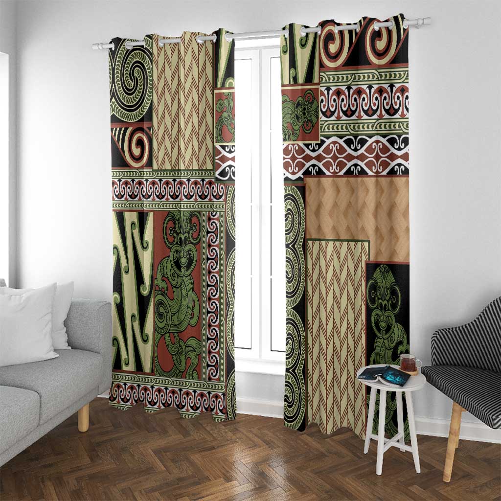 Beige Aotearoa Kowhaiwhai Pattern Window Curtain NZ Maori Quilt Style