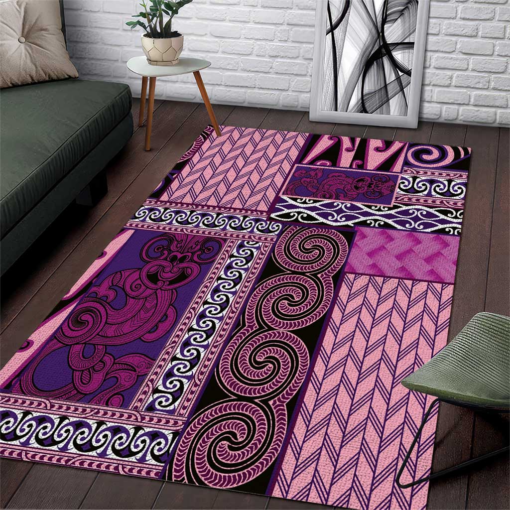 Pink Aotearoa Kowhaiwhai Pattern Area Rug NZ Maori Quilt Style