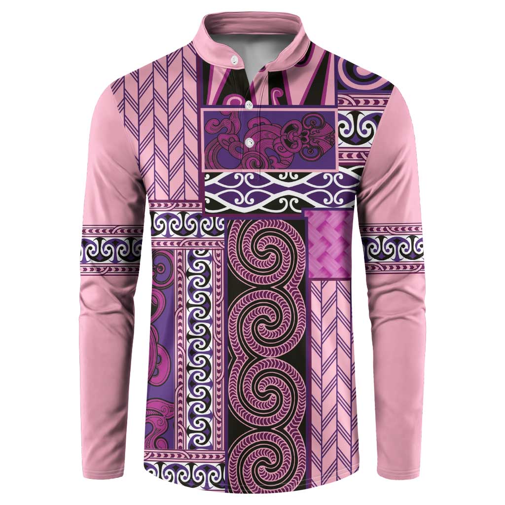 Pink Aotearoa Kowhaiwhai Pattern Button Sweatshirt NZ Maori Quilt Style