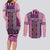 Pink Aotearoa Kowhaiwhai Pattern Couples Matching Long Sleeve Bodycon Dress and Long Sleeve Button Shirt NZ Maori Quilt Style