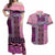 Pink Aotearoa Kowhaiwhai Pattern Couples Matching Off Shoulder Maxi Dress and Hawaiian Shirt NZ Maori Quilt Style