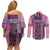 Pink Aotearoa Kowhaiwhai Pattern Couples Matching Off Shoulder Short Dress and Long Sleeve Button Shirt NZ Maori Quilt Style