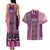 Pink Aotearoa Kowhaiwhai Pattern Couples Matching Tank Maxi Dress and Hawaiian Shirt NZ Maori Quilt Style