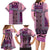 Pink Aotearoa Kowhaiwhai Pattern Family Matching Long Sleeve Bodycon Dress and Hawaiian Shirt NZ Maori Quilt Style