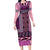 Pink Aotearoa Kowhaiwhai Pattern Family Matching Long Sleeve Bodycon Dress and Hawaiian Shirt NZ Maori Quilt Style