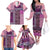 Pink Aotearoa Kowhaiwhai Pattern Family Matching Off The Shoulder Long Sleeve Dress and Hawaiian Shirt NZ Maori Quilt Style