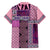 Pink Aotearoa Kowhaiwhai Pattern Family Matching Off The Shoulder Long Sleeve Dress and Hawaiian Shirt NZ Maori Quilt Style