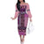 Pink Aotearoa Kowhaiwhai Pattern Family Matching Off The Shoulder Long Sleeve Dress and Hawaiian Shirt NZ Maori Quilt Style