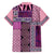 Pink Aotearoa Kowhaiwhai Pattern Family Matching Off Shoulder Short Dress and Hawaiian Shirt NZ Maori Quilt Style