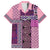 Pink Aotearoa Kowhaiwhai Pattern Family Matching Short Sleeve Bodycon Dress and Hawaiian Shirt NZ Maori Quilt Style