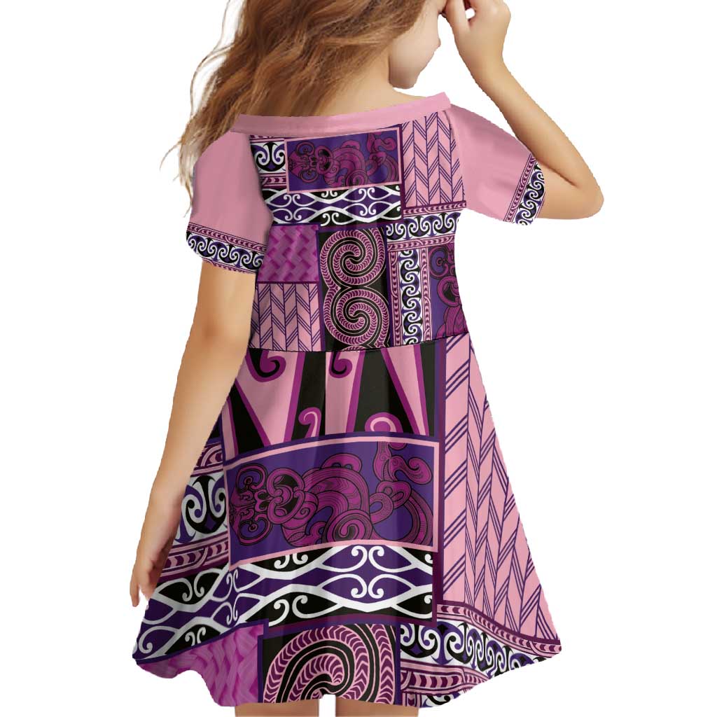 Pink Aotearoa Kowhaiwhai Pattern Family Matching Tank Maxi Dress and Hawaiian Shirt NZ Maori Quilt Style