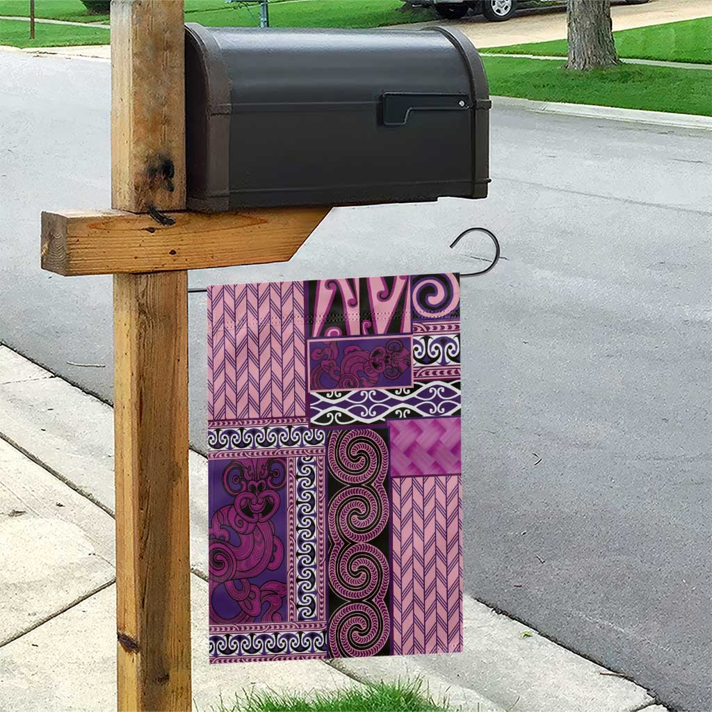 Pink Aotearoa Kowhaiwhai Pattern Garden Flag NZ Maori Quilt Style