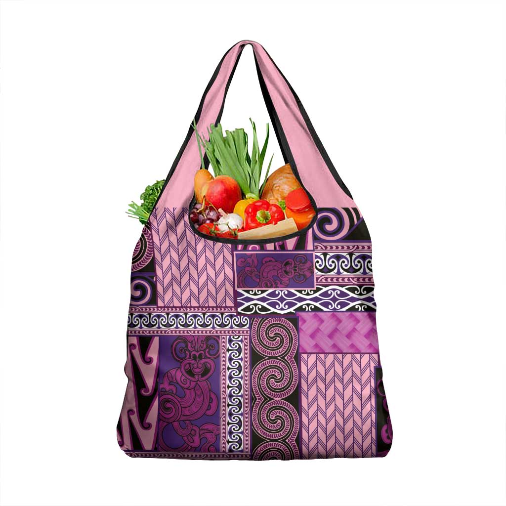 Pink Aotearoa Kowhaiwhai Pattern Grocery Bag NZ Maori Quilt Style