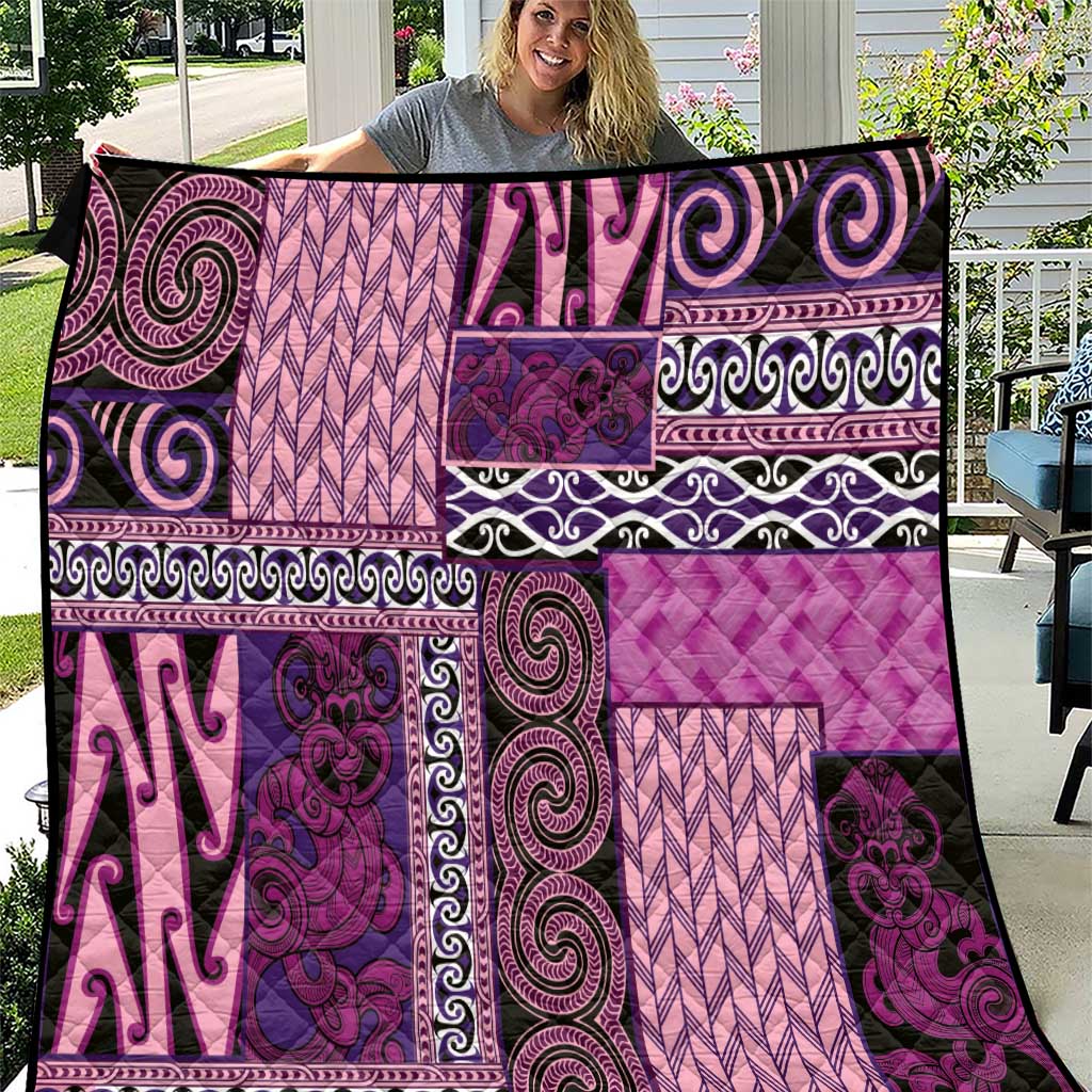 Pink Aotearoa Kowhaiwhai Pattern Quilt NZ Maori Quilt Style