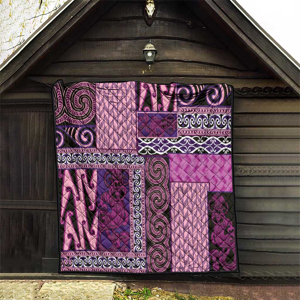 Pink Aotearoa Kowhaiwhai Pattern Quilt NZ Maori Quilt Style