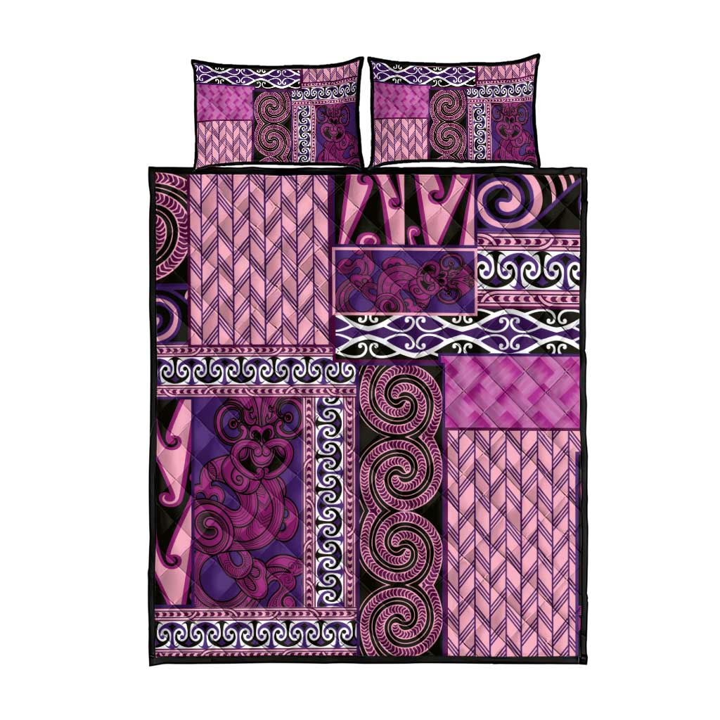 Pink Aotearoa Kowhaiwhai Pattern Quilt Bed Set NZ Maori Quilt Style