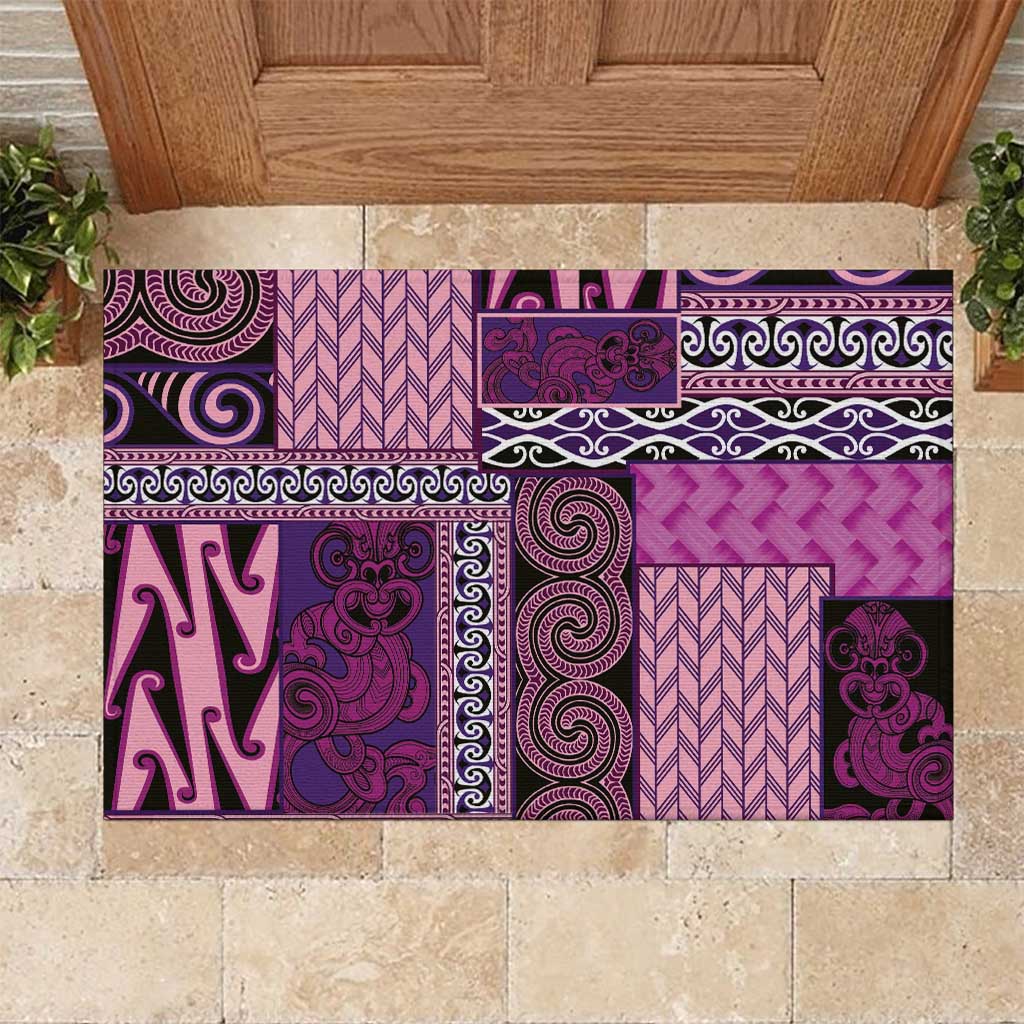 Pink Aotearoa Kowhaiwhai Pattern Rubber Doormat NZ Maori Quilt Style