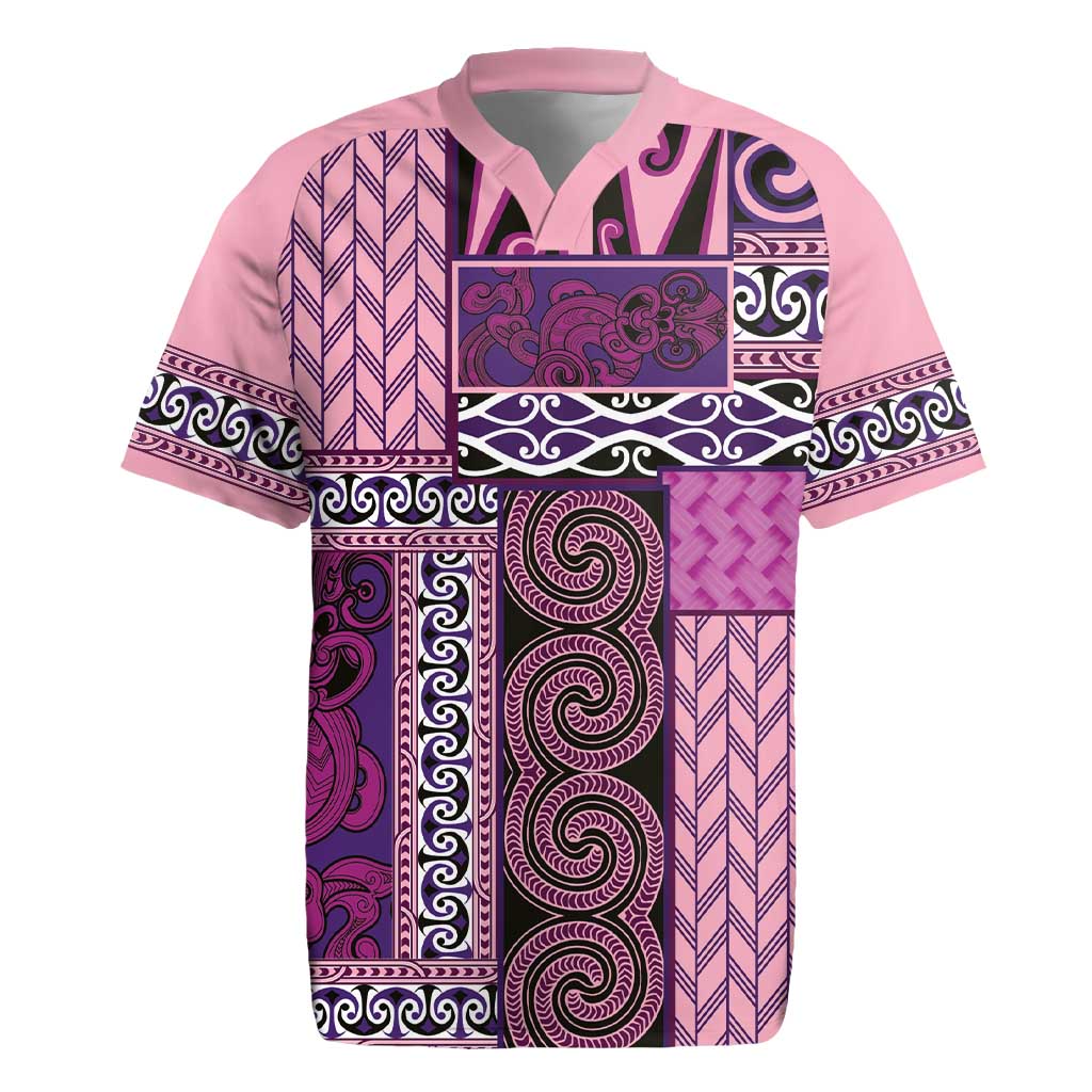 Pink Aotearoa Kowhaiwhai Pattern Rugby Jersey NZ Maori Quilt Style