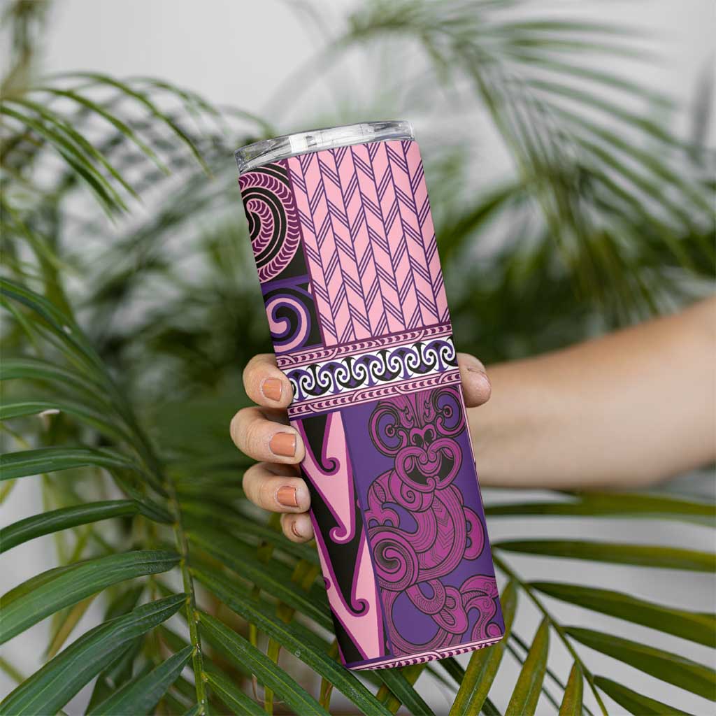 Pink Aotearoa Kowhaiwhai Pattern Skinny Tumbler NZ Maori Quilt Style