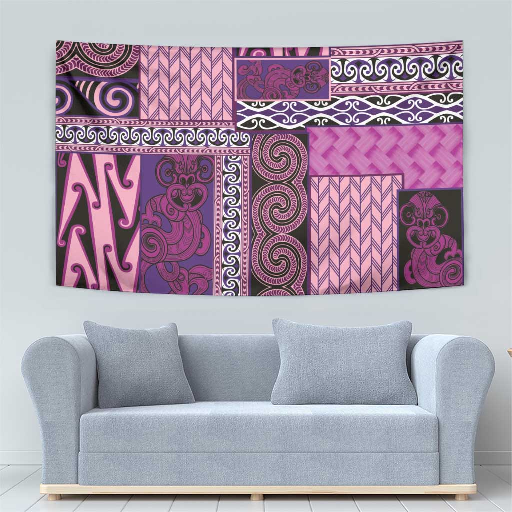 Pink Aotearoa Kowhaiwhai Pattern Tapestry NZ Maori Quilt Style