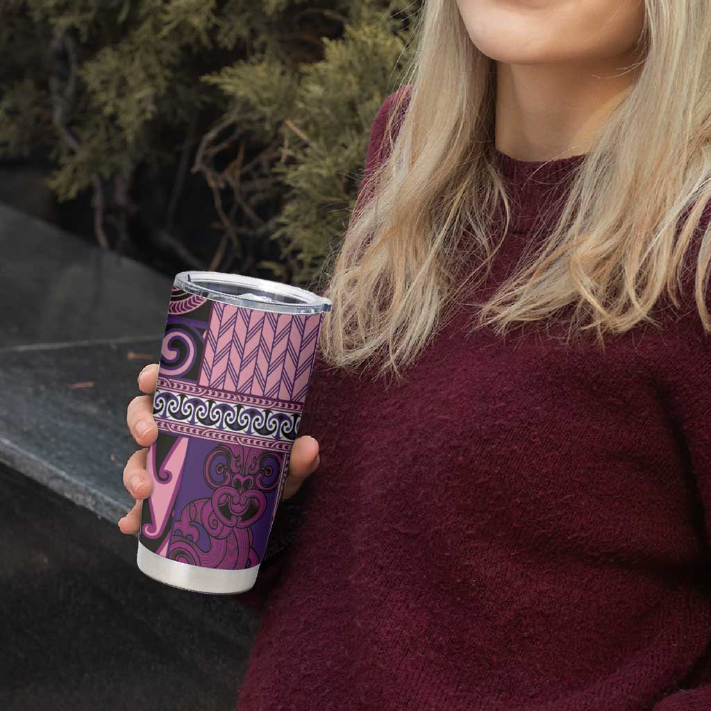 Pink Aotearoa Kowhaiwhai Pattern Tumbler Cup NZ Maori Quilt Style LT14 - Polynesian Pride