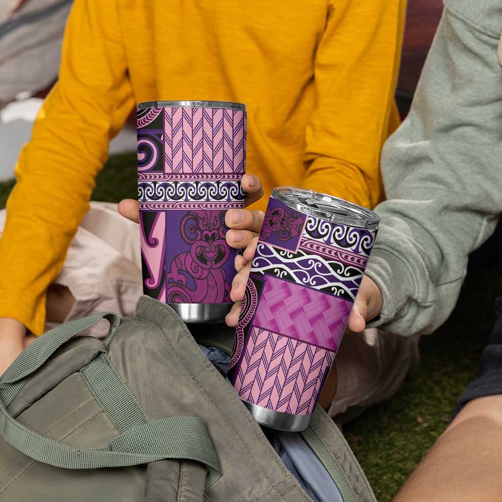 Pink Aotearoa Kowhaiwhai Pattern Tumbler Cup NZ Maori Quilt Style LT14 - Polynesian Pride