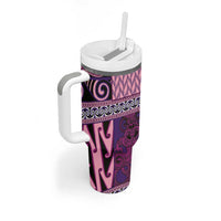 Pink Aotearoa Kowhaiwhai Pattern Tumbler With Handle NZ Maori Quilt Style LT14 - Polynesian Pride