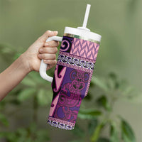 Pink Aotearoa Kowhaiwhai Pattern Tumbler With Handle NZ Maori Quilt Style LT14 - Polynesian Pride