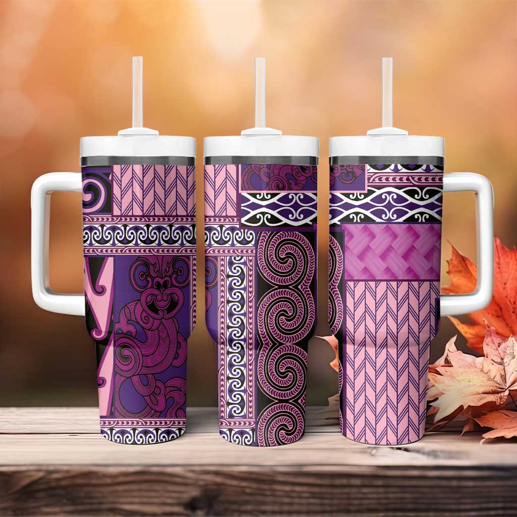 Pink Aotearoa Kowhaiwhai Pattern Tumbler With Handle NZ Maori Quilt Style LT14 - Polynesian Pride