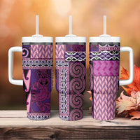 Pink Aotearoa Kowhaiwhai Pattern Tumbler With Handle NZ Maori Quilt Style LT14 - Polynesian Pride