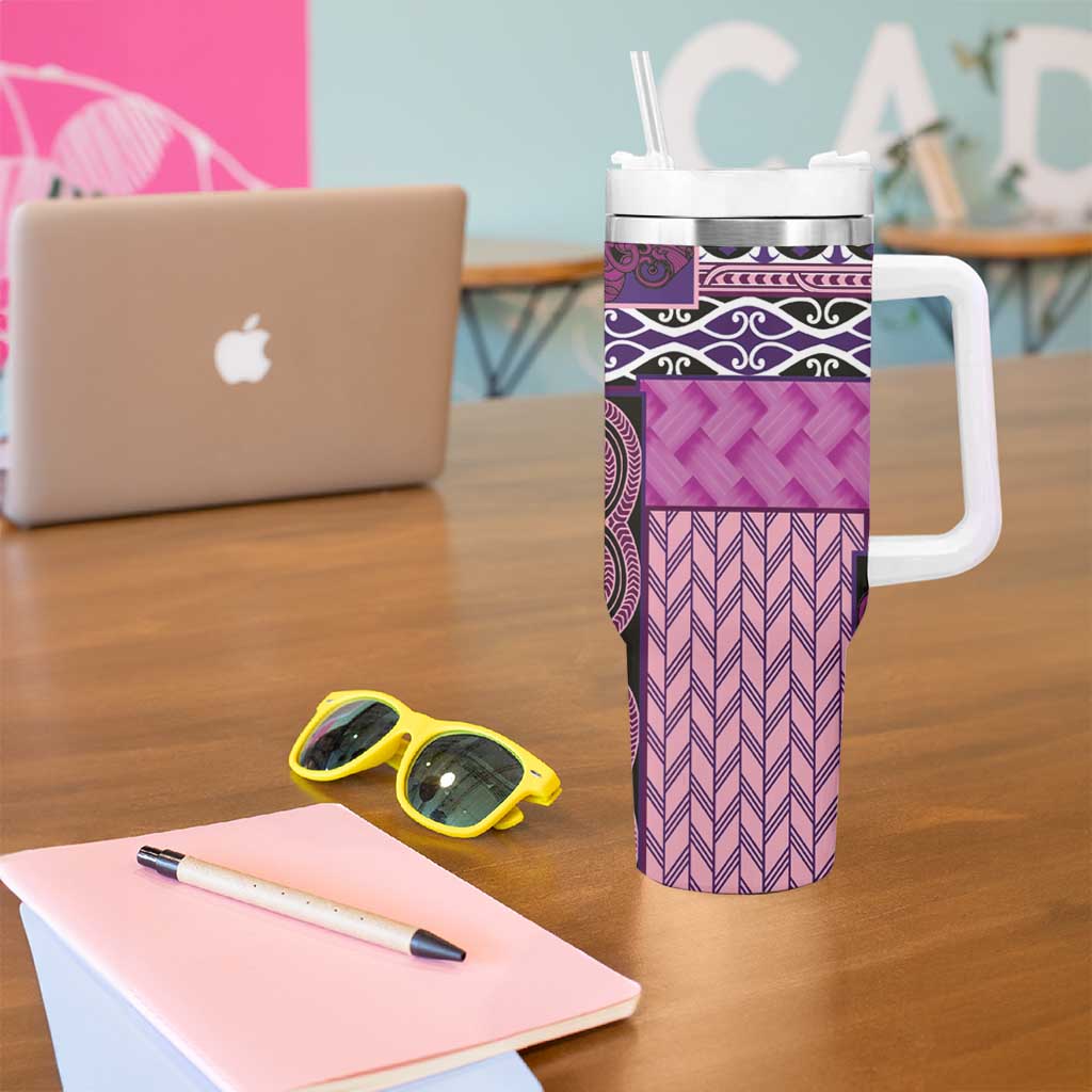 Pink Aotearoa Kowhaiwhai Pattern Tumbler With Handle NZ Maori Quilt Style LT14 - Polynesian Pride